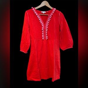 🌷Boden Carina Pom Pom Cotton Tunic Dress Size US 6R Red/Orange
